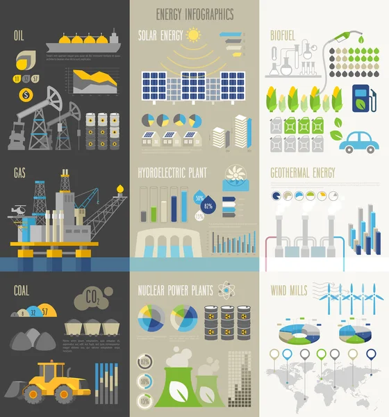Energía y ecología Infografías con gráficos . — Vector de stock