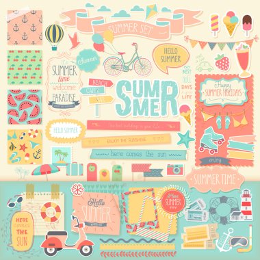 Yaz defterine set - dekoratif elemanlar.