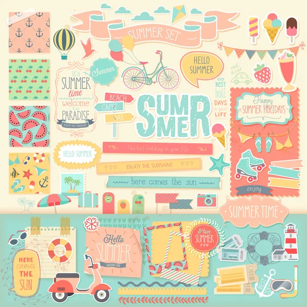 Zomer scrapbook set - decoratieve elementen. — Stockvector