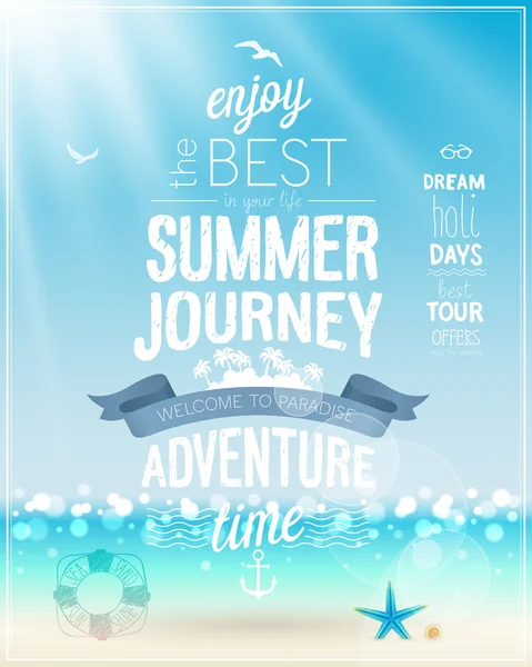 Sommerreise-Plakat mit tropischem Hintergrund. — Stockvektor