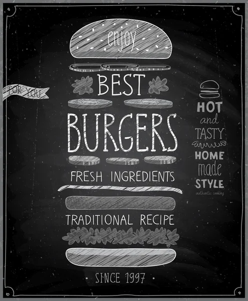 ベスト ハンバーガー ポスター - 黒板スタイル. — ストックベクタ