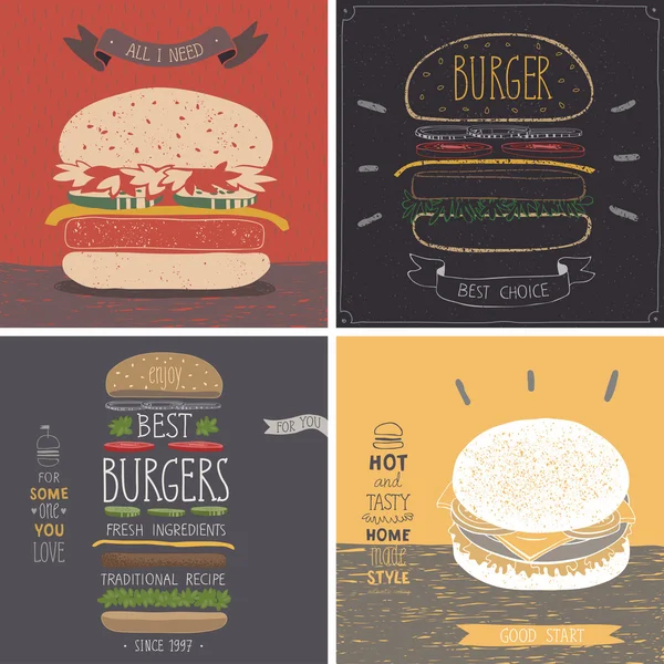 Burger cards - Estilo dibujado a mano . — Vector de stock