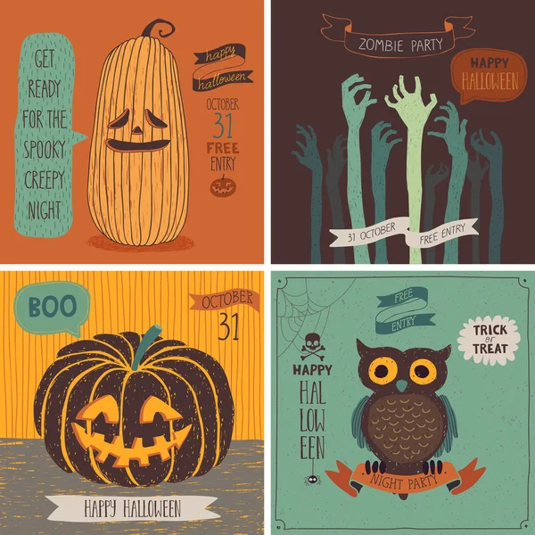 Set di carte di Halloween - stile disegnato a mano . — Vettoriale Stock