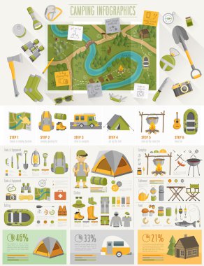 Grafikler ve diğer öğeleri ile kamp Infographic ayarla. 