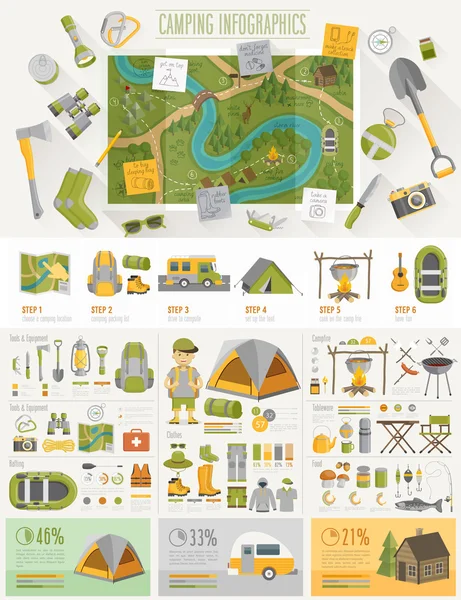 Camping Infografica con grafici e altri elementi . — Vettoriale Stock