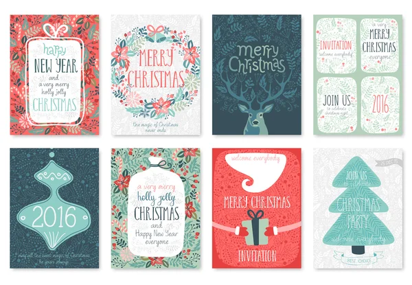 クリスマス手描きカード セット. — ストックベクタ