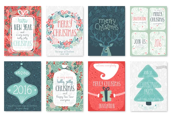 Christmas hand drawn card set. — Stock Vector