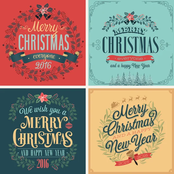 Kerstset - typografische kaarten voor uw ontwerp. — Stockvector