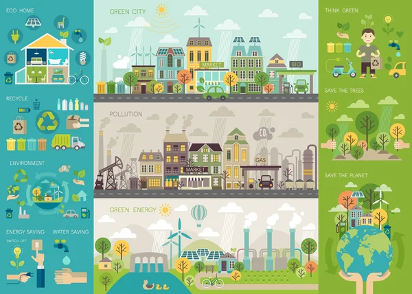 Cidade verde Conjunto infográfico com gráficos e outros elementos . Vetor De Stock