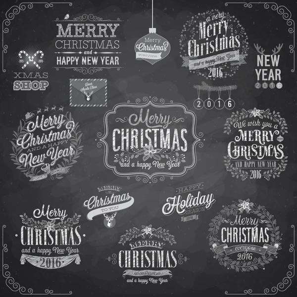 Set of Christmas emblems - Chalkboard. — Stock Vector