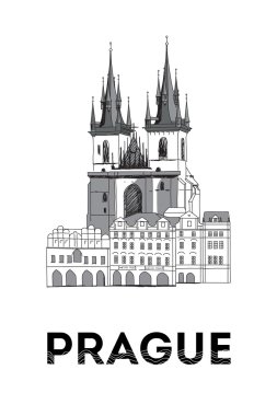 Eski Kent Prag Tyn katedral kilise ile kroki