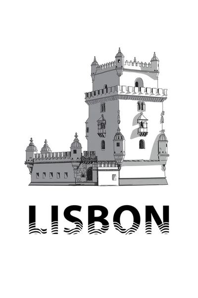 A vázlat a Belem Tower Lisszabonban — Stock Vector