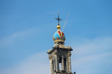 Hollanda'nın Amsterdam, ünlü Batı Kilisesi'nin Kulesi