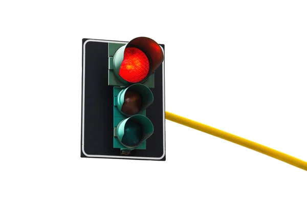 Traffic light isolated on white background is lit red — Stock Photo, Image