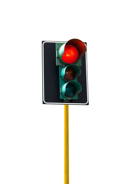 Traffic light isolated on white background is lit red — Stock Photo, Image