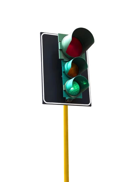 Traffic light isolated on white background is lit green — Stock Photo, Image