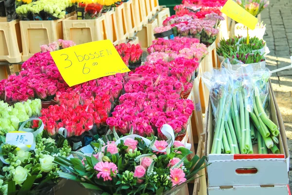Flores para venda em um mercado de flores holandês, Países Baixos — Fotografia de Stock