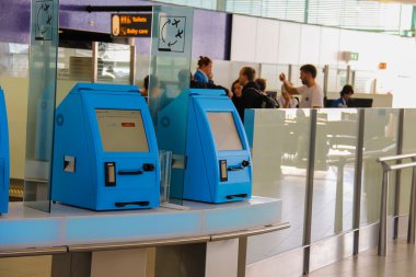 Transit passengers are registered in the airport terminal