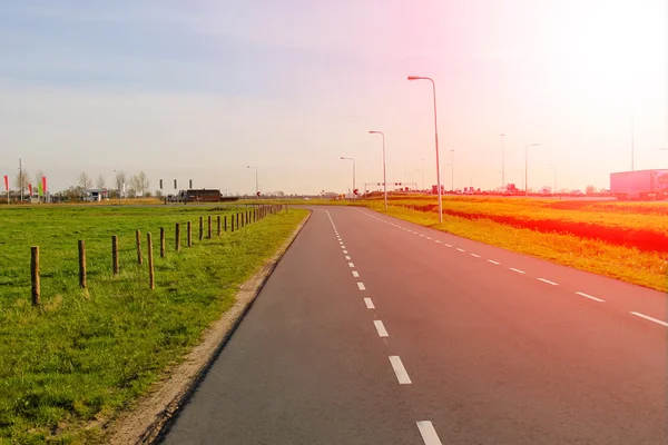 The road in the Netherlands at sunset — 스톡 사진