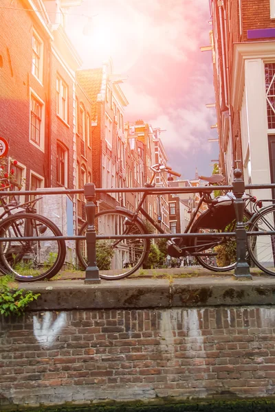 Waterfront canal in Amsterdam on a sunny day — Stok fotoğraf