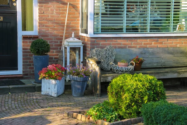 Pintorescas plantas decorativas antes de la casa residencial en pequeña — Foto de Stock