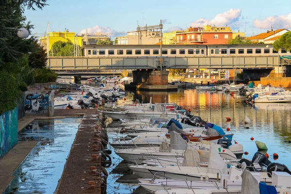 View to Porto canal from Giacomo Matteotti avenue. Rimini, Italy — Stok fotoğraf