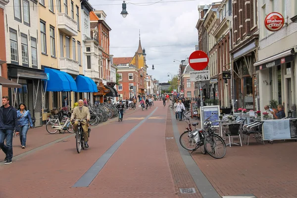 Tourists on Kruisstraat street in the  historic center of Haarle — Stock Photo, Image