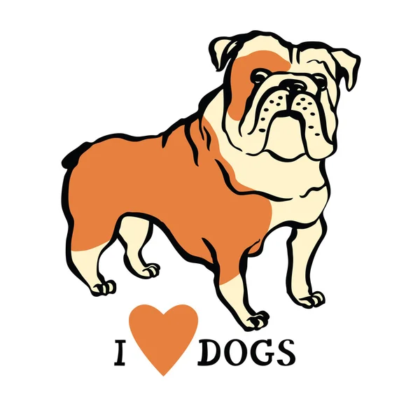 J'aime les chiens Design avec bulldog — Image vectorielle