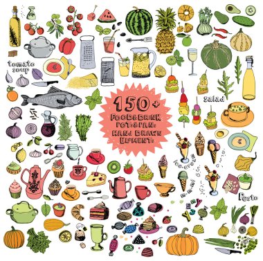 Food and Drink Pots and Pans Hand drawn elements Color set clipart