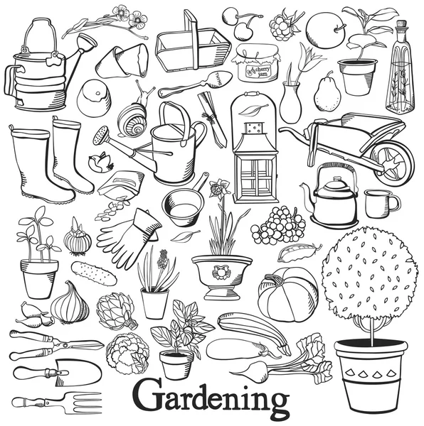 Icono de la línea de jardinería Juego de garabatos — Archivo Imágenes Vectoriales