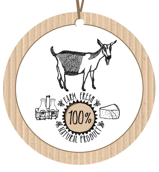 Karton etiket keçi çiftlik taze doğal ürün — Stok Vektör