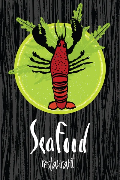 Дизайн картки Sea Food з омаром — стоковий вектор
