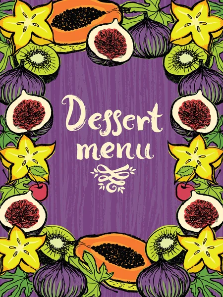 Menú de postres Tarjeta de diseño con frutas frescas — Archivo Imágenes Vectoriales