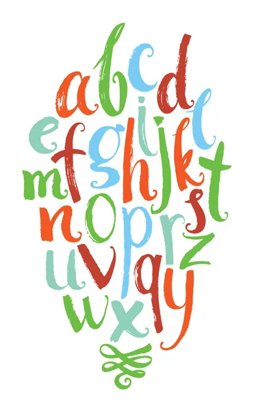 Alphabet vectoriel. Lettres colorées dessinées à la main écrites avec un son — Image vectorielle