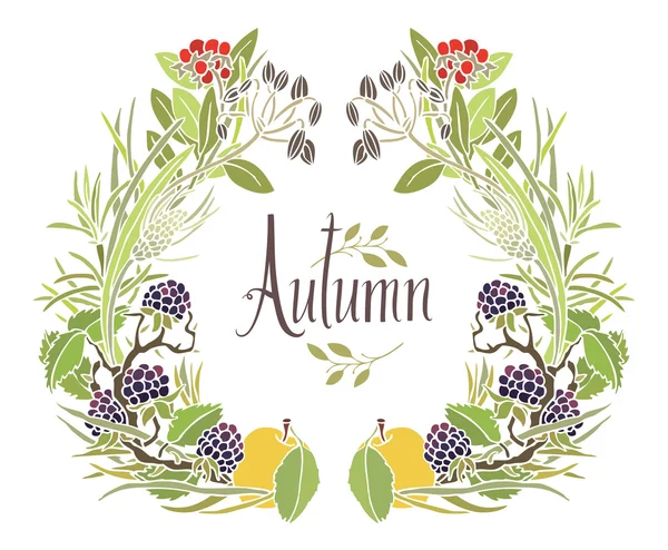 Autumn frame of leaves, twigs and apples — Stock Vector