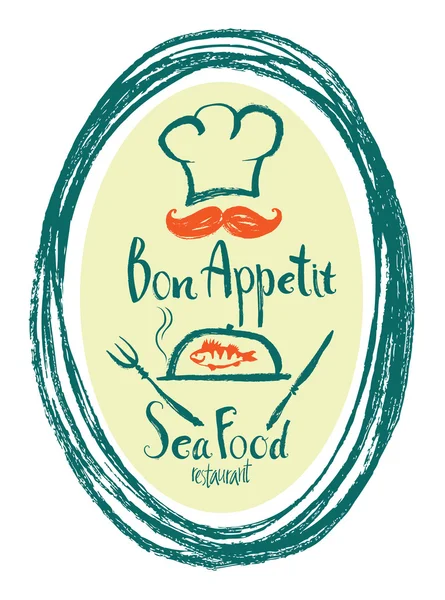 Kartu desain restoran Bon Appetit Sea Food - Stok Vektor