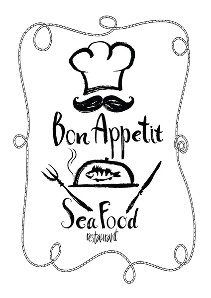 Kartu Menu restoran Bon Appetit Sea Food - Stok Vektor