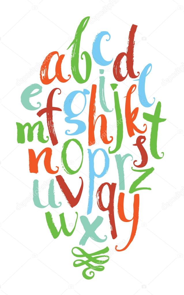 Vector alphabet. Colorful hand drawn letters written with a brus