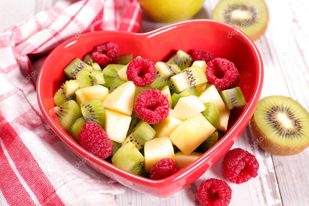 fruit salad in heart bowl