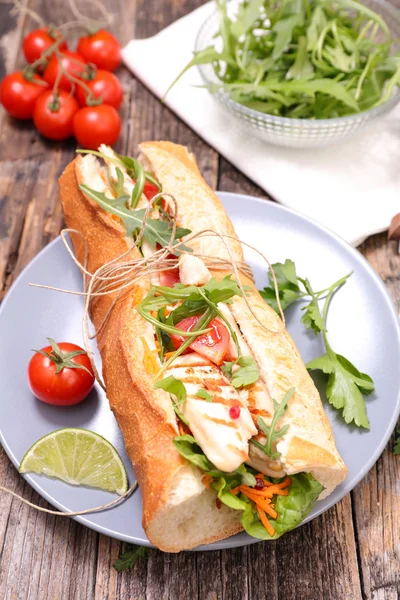 Sanduíche com frango e legumes — Fotografia de Stock