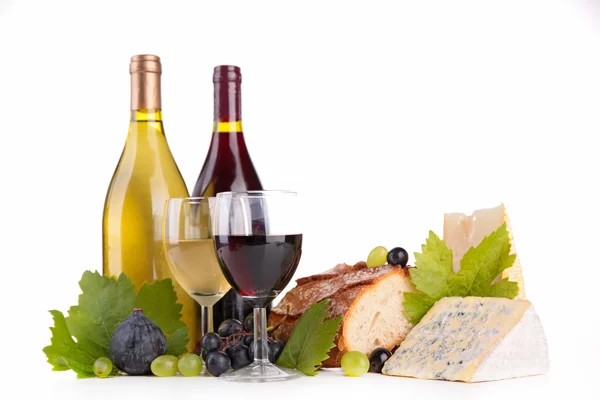 Wein, Brot und Käse — Stockfoto