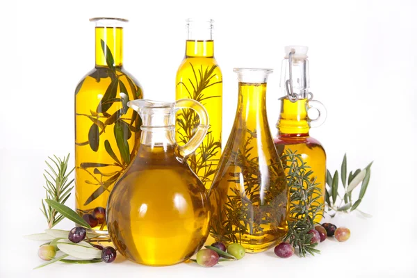 Assortment of olive oil bottles — Stock Photo, Image