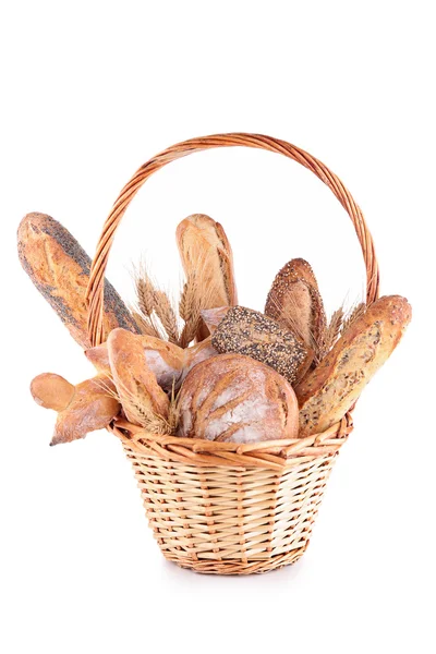 Assorted bread in basket — Stock Photo, Image