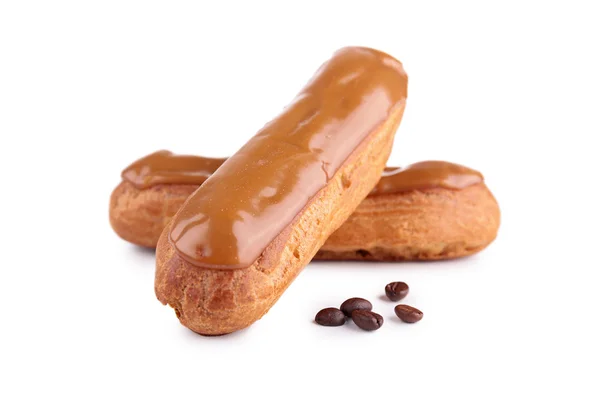 Pâtisserie éclair au café français — Photo