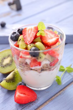 kivi ve çilek ile yoğurt