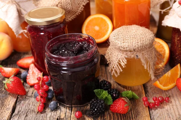 Assorted berries and fruits jam — Stock Photo, Image