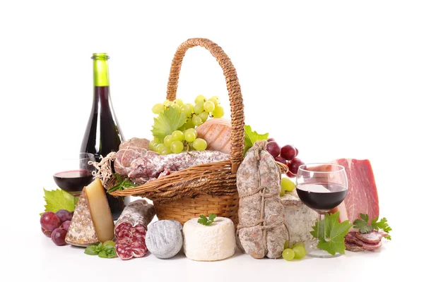 Salami, cheese and wine — Stock Photo, Image