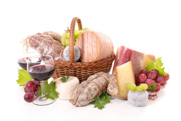 Meat, cheese and wine — Stock Photo, Image