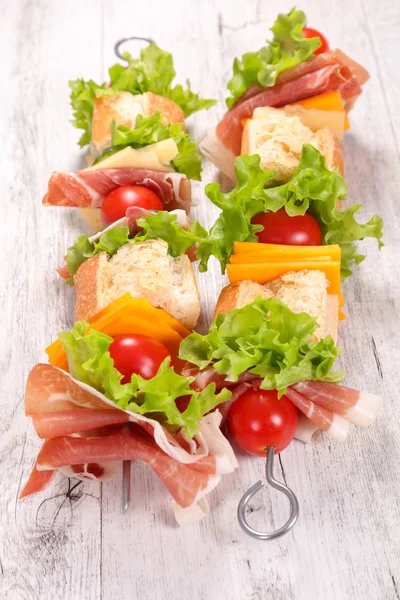 Creative sandwiches on skewers — Stock Photo, Image
