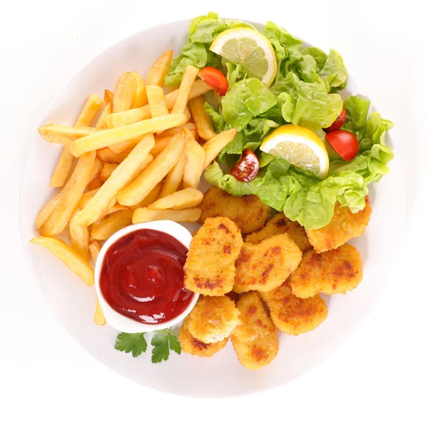 Fried chicken and french fries — Stock Photo, Image